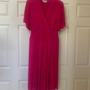 Retro classic fushia pink 100% silk dress
